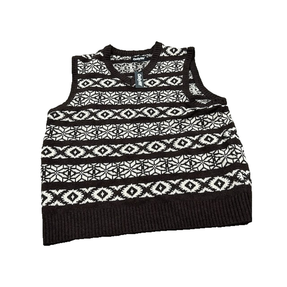 Men's Black and White Patterned Sweater Vest